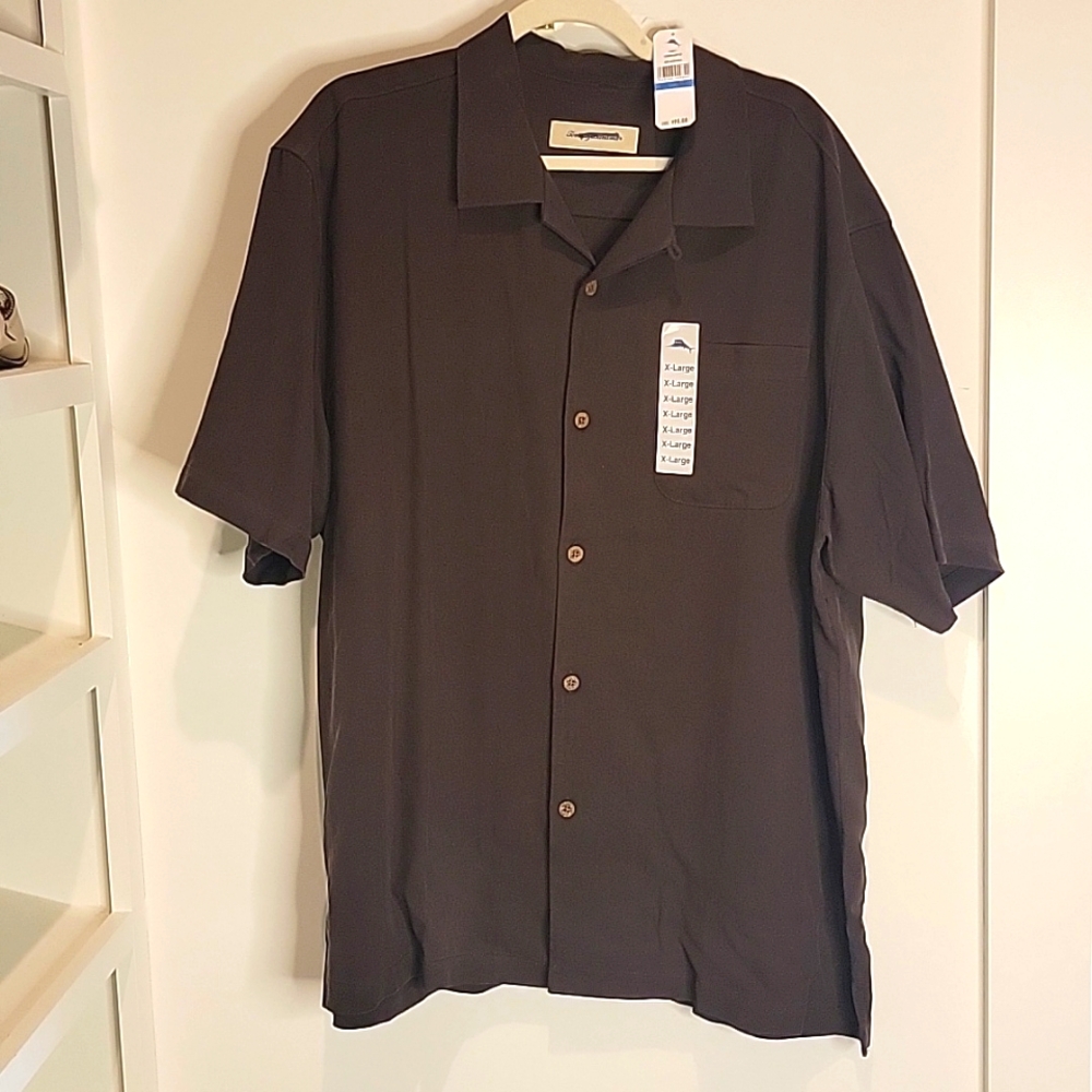 Tommy Bahama NWT XL brown 100% silk Hawaiian shirt